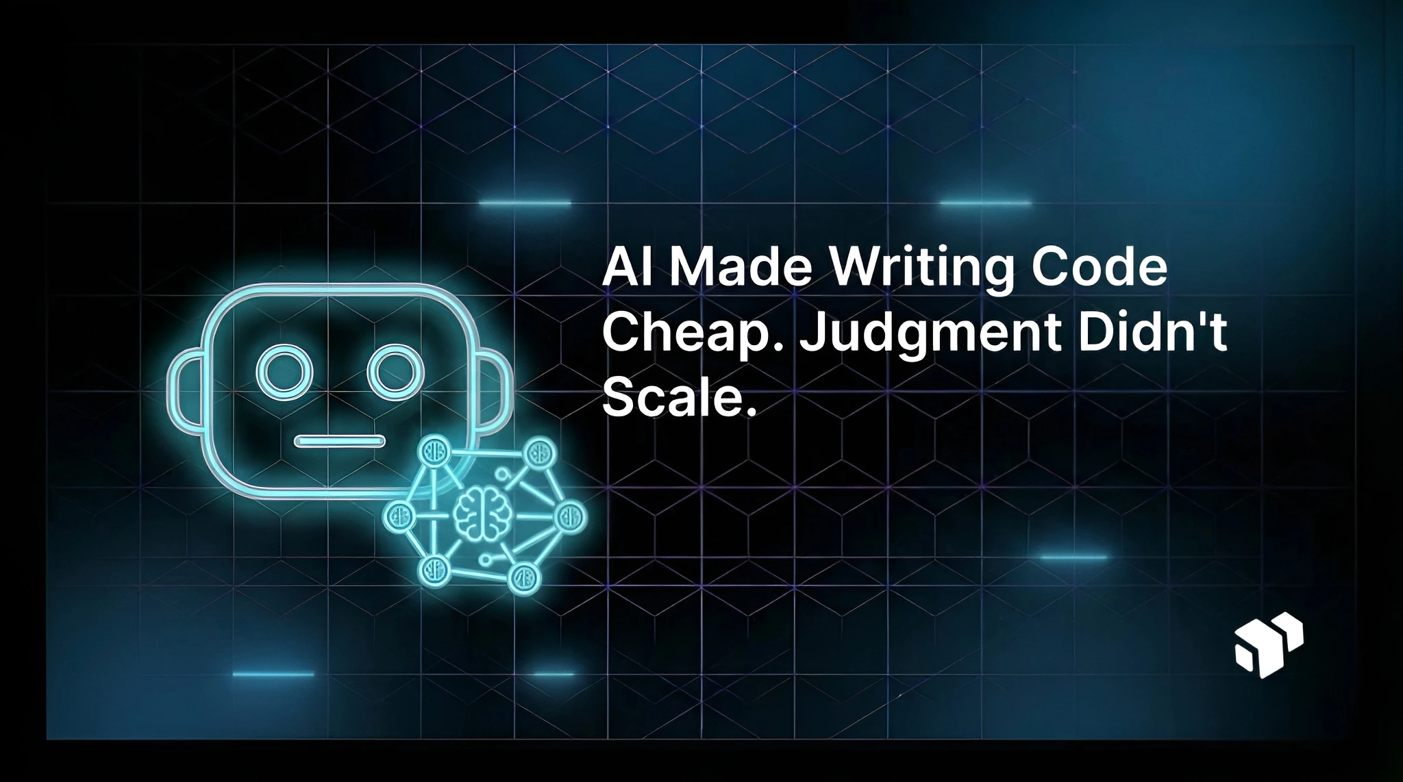Illustration showing how AI reduces the cost of writing code but human judgment in reviewing it doesn’t scale