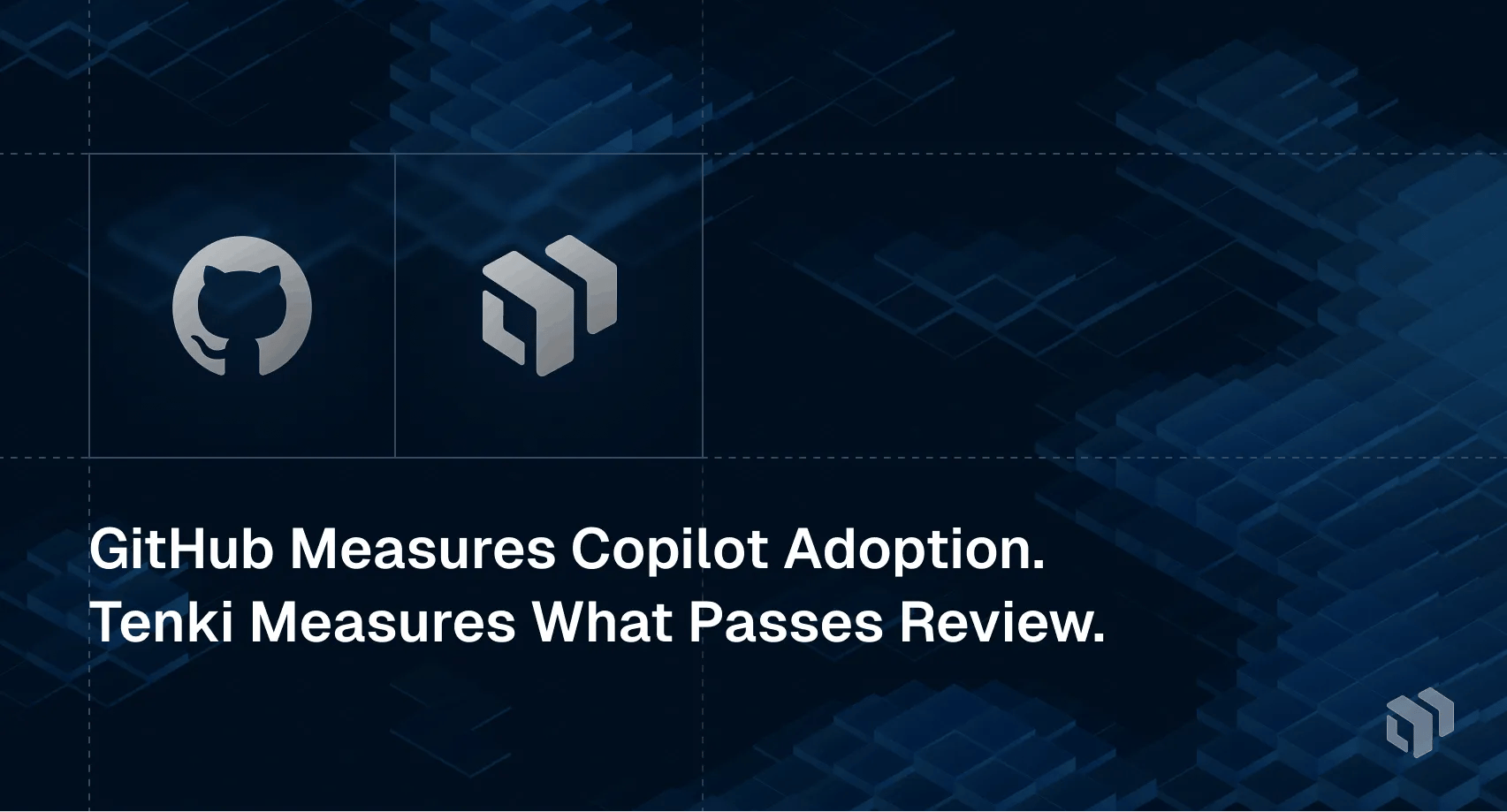 Comparison showing GitHub measures Copilot adoption while Tenki measures code that passes review